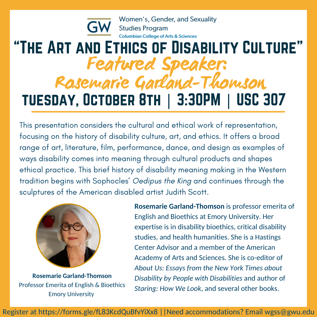 event flyer of Prof Garland-Thomson's event
