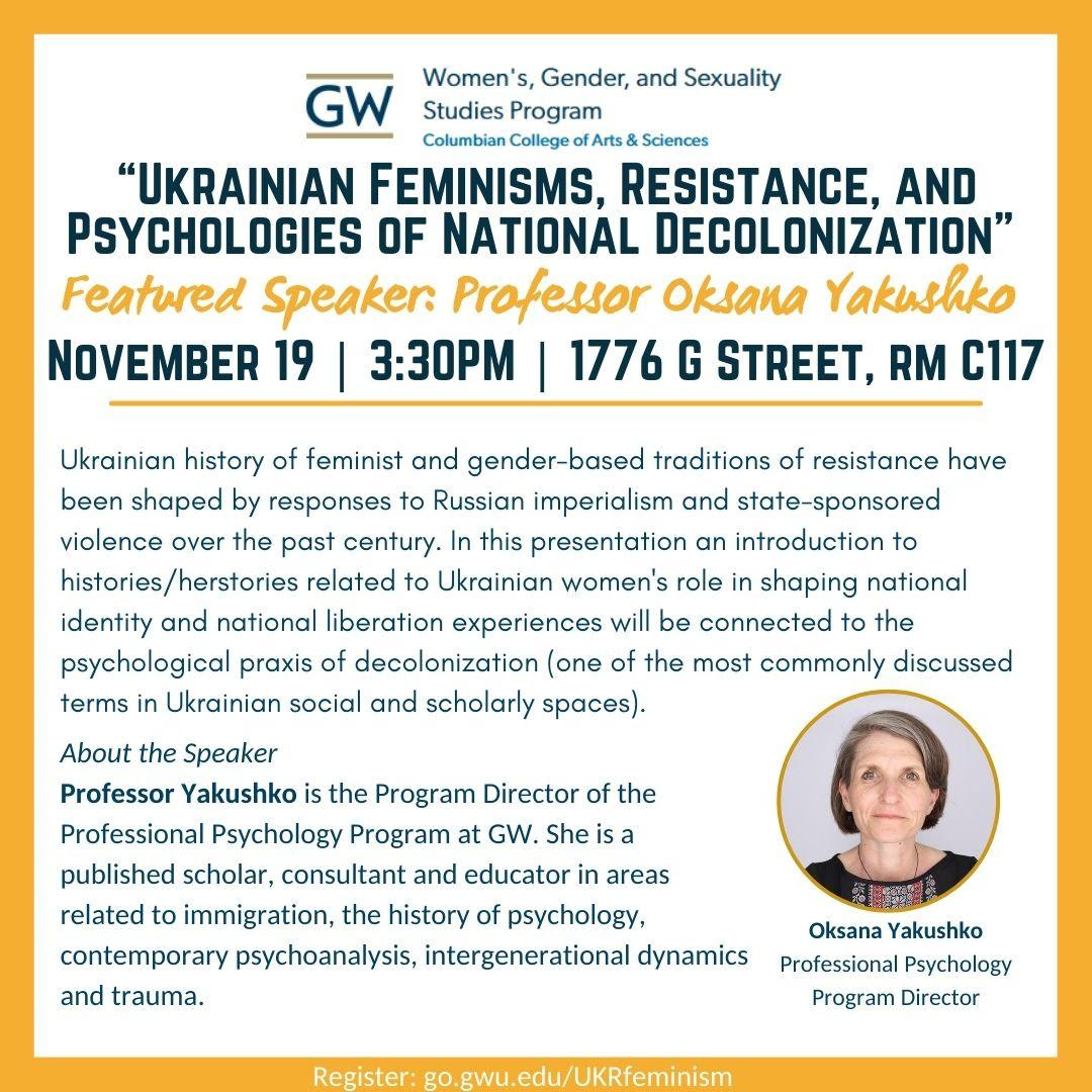 Flyer description of Prof Yakushko's event