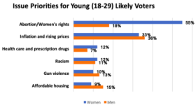 Image Caption: Chart showing issue priorities for young voters, divided by men and women aged 18-29  Credit: feminist.org