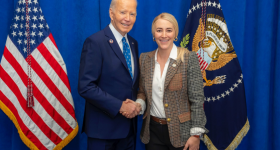 Photo of President Biden and CEO Anna Laymon