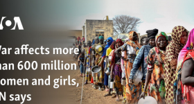 Quote from UN on how war affects women and girls with a line of them to the right