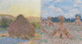 Claude Monet's Stacks of Wheat (End of Summer) and Blanche Hoschedé-Monet's The Small Grainstacks (Credit: Art Institute of Chicago, Collection of Alice and Rick Johnson)